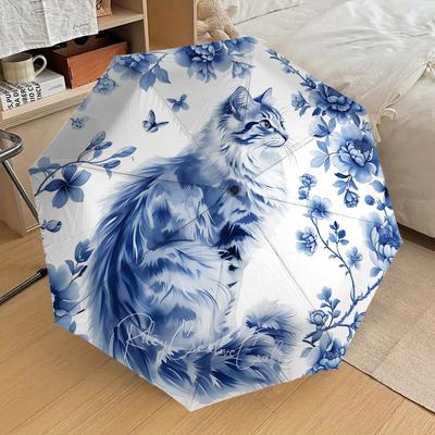 1pc Cat Flowers Pattern Umbrella  Automatic Opening and Closing Umbrella, High Quality Umbrella, Ideal Gift for Her 221