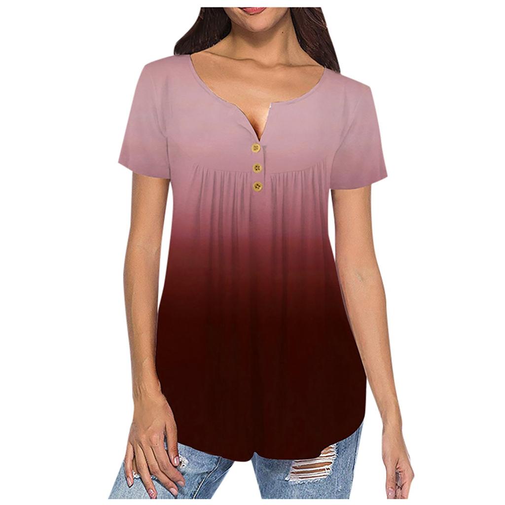 Women Round Neck Print Loose Casual Short Sleeve T-Shirt Tops