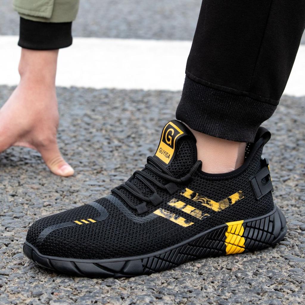 Fashion Summer Safety Shoes Steel Toe Work Shoes Mesh Breathable Work Sneakers for Men Women Lightweight Black Work Shoes Protective