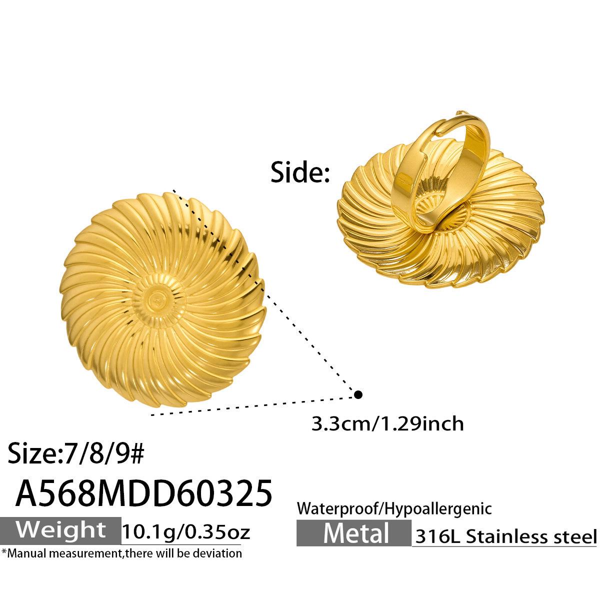 18K Gold-Plated Stainless Steel Lotus Leaf Textured Open Ring - High-End Luxury Feel. Size 8