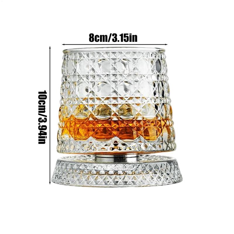 Whiskey Glasses Rotating Whisky Glass with Glass Base 360 Rotate Degrees Crystal Rum Glass for Cocktail Party Drinking