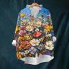 Women's Loose Ruffled Retro Floral Print Stand Collar Long Sleeve Cotton And Linen Top
