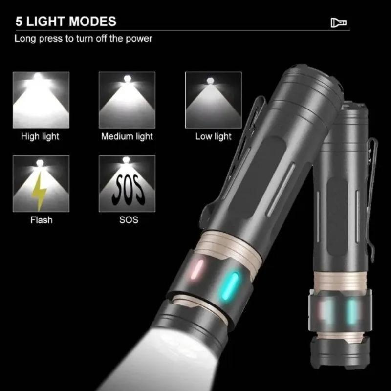 High Power 3*XPG LED Flashlight Type-C Rechargeable Zoom Fidget Spinner Torch with Luminous Strips Decompression Lamp for Outdoor Camping Daily Use