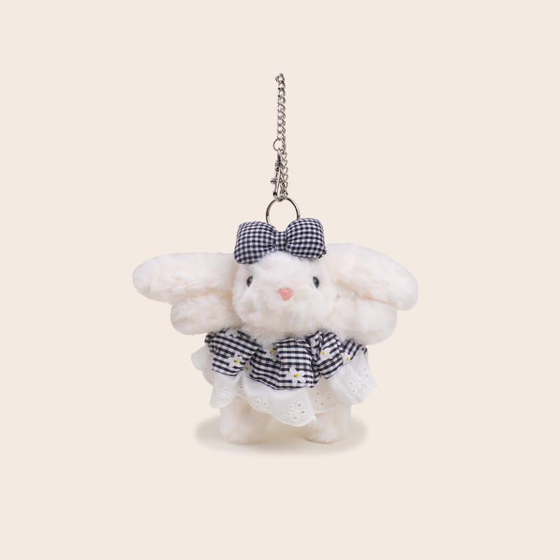 Fallen Rabbit Eared Plush Pendant Lolita Jk Doll Floral Plaid Skirt Design Bow