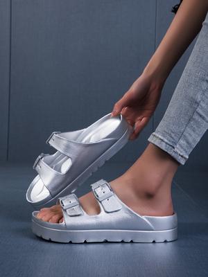 Zapatillas de Moda Ligeras Hebilla Suela Gruesa Zapatillas Mujer Verano Slip-On Plataforma Chanclas Mujer Suave EVA Exterior Chanclas