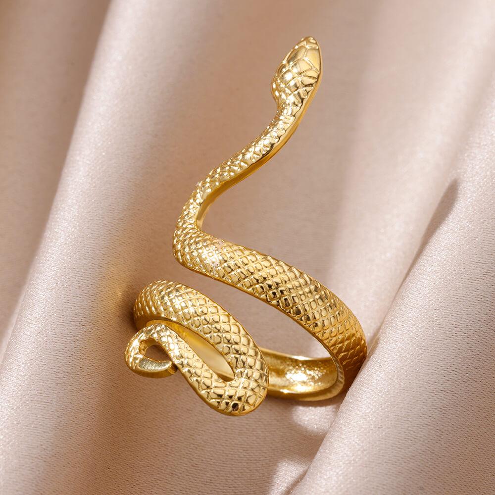 316L Gold Plated Stainless Steel Snake Rings For Women Men Open Adjustable Ring Vintage Gothic Aesthetic Jewelry anillos mujer