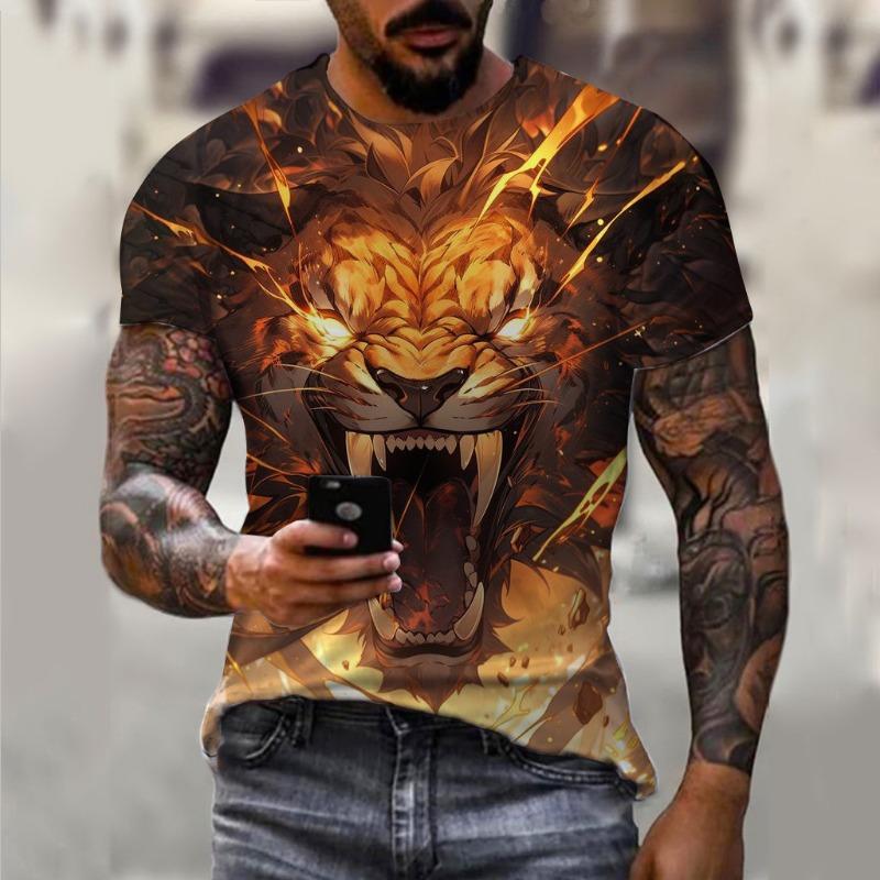 Men's T-shirt Summer Animal Lion Pattern 3D Printed Top T-shirt Summer Women's Street Clothing Fashion Shirt