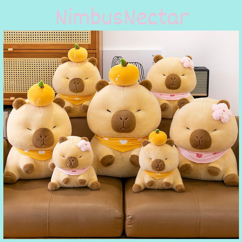 Pink Capybara Scarf Flower Design Cartoon Plush Toy Pillow For Kid And Collector