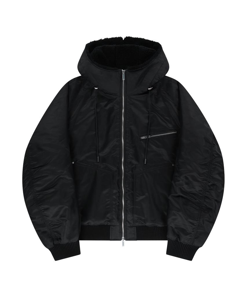 Ungimmick Fur Hooded Nylon Ma-1 Jacket (Black)