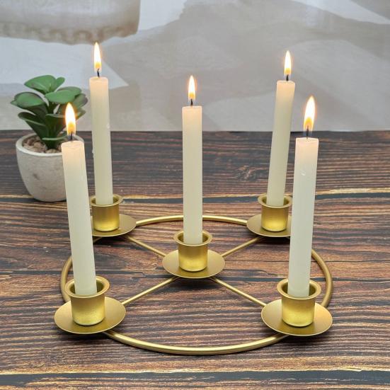 Yousheng Advent Wreath Candle Holder Christmas Candle Ring Stand for 4/5 Taper Candles Gold Metal Advent Wreath Ring for Christmas Holiday Home Party