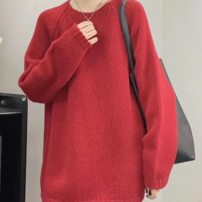 

Женский свитер однотонный с круглым вырезом Элегантные женские вязаные свитера Осень Универсальный модный женский базовый топ Onesize красный