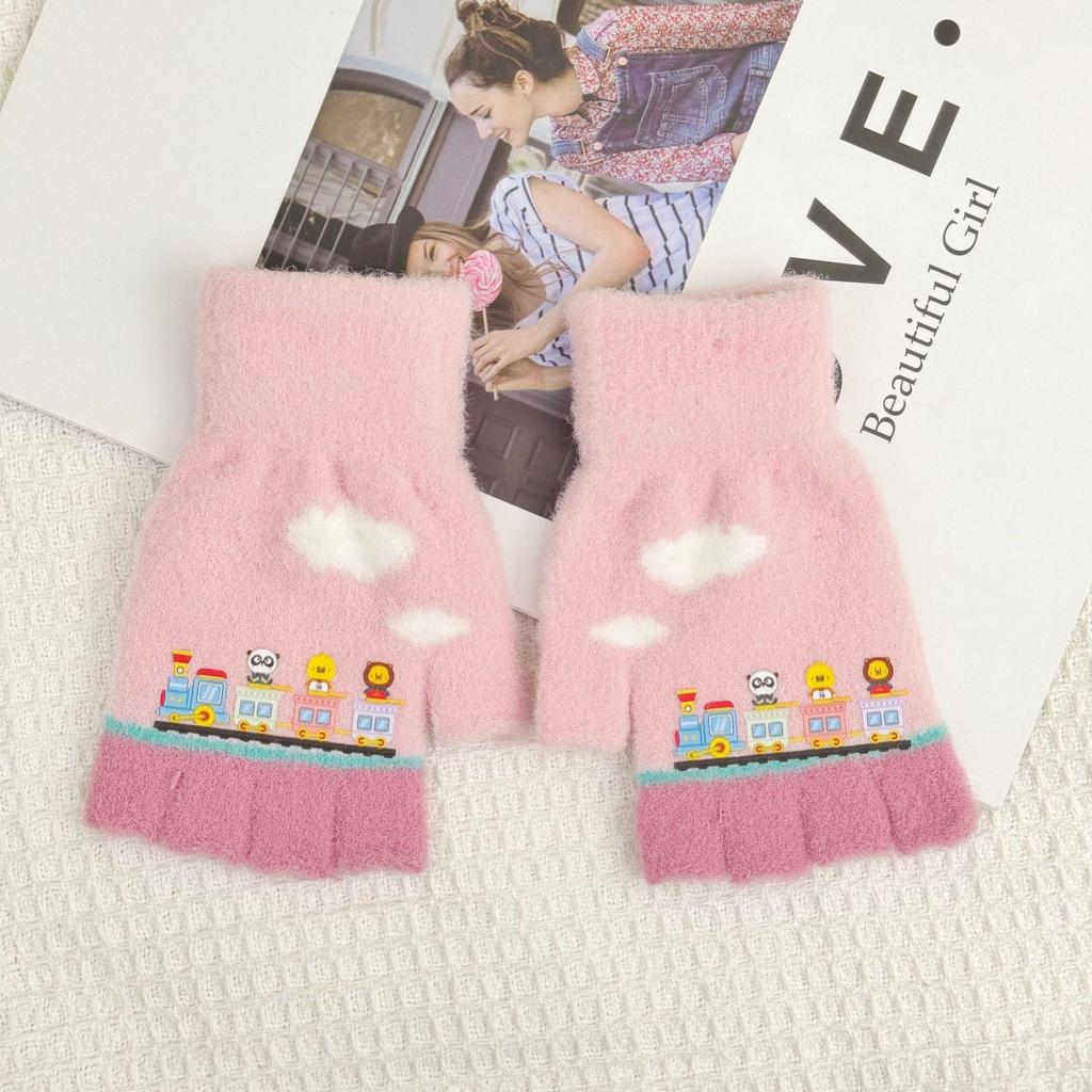 Cute Winter Knitted Train Gloves - Windproof & Warm for Adults