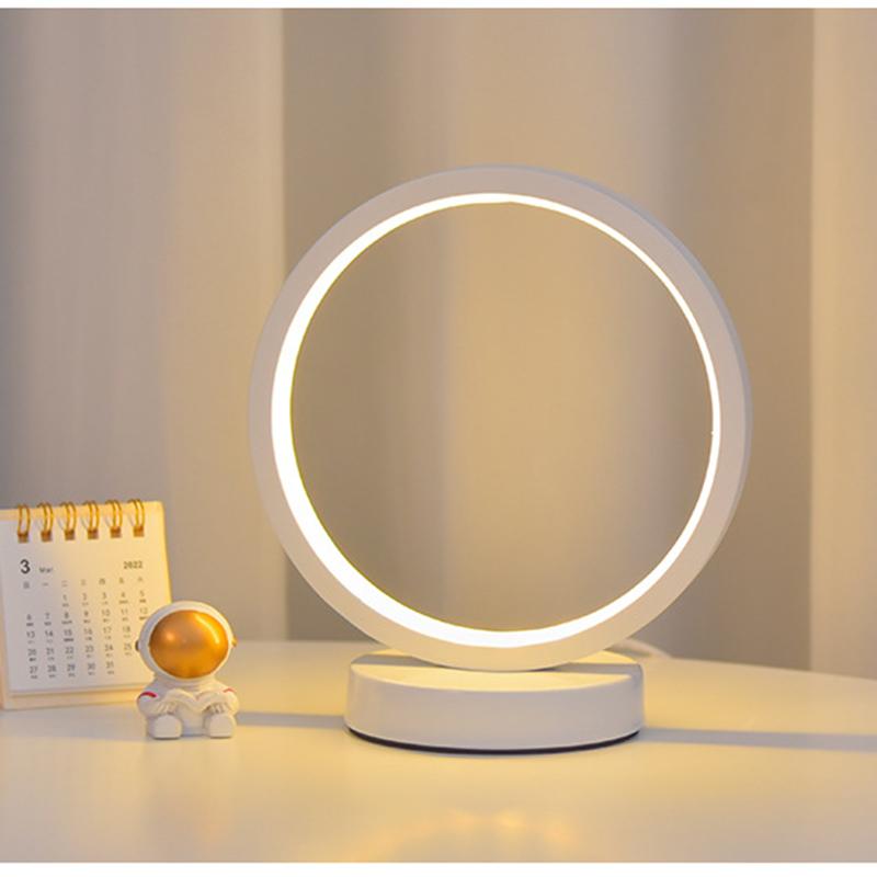 Nordic Circular LED Night Light, Minimalist Ring Soft Table Lamp, Bedroom Bedside Ambient Decor Lamp, Black & White Available