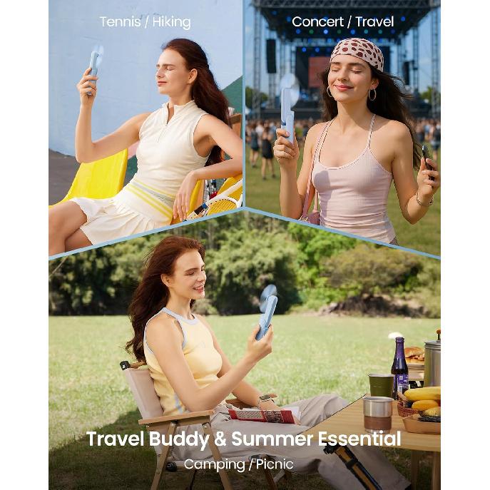 GAIATOP Portable Handheld Fan, 3 IN 1 Mini Foldable Travel Fans [17H Max Cooling Time] with Power Bank, Pocket Design USB Rechargeable for Travel
