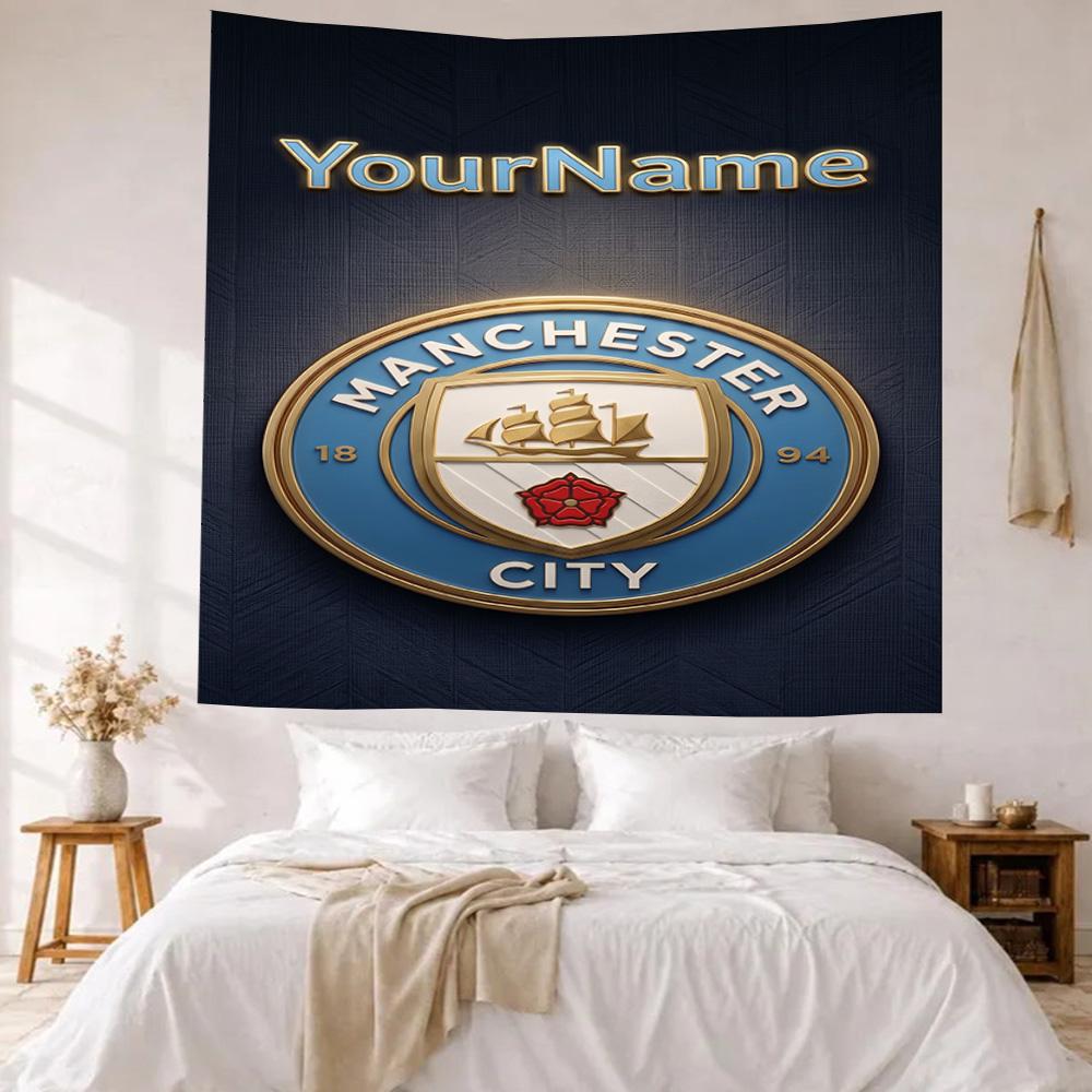 Manchester City Custom Your Name Wall Decor Tapestry Art For Pet Memorial Birthdaywedding Party Backdrop Family Gift