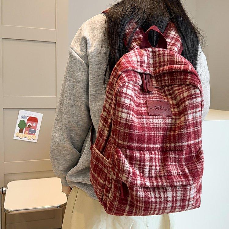 Schoolbag Japanese ins retro plaid high value large capacity simple versatile schoolbag junior high school student backpack