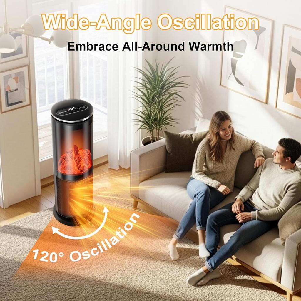 1500W Portable Space Heater with Thermostat, Remote, Timer, Oscillation, 8 Safety Features – Black
