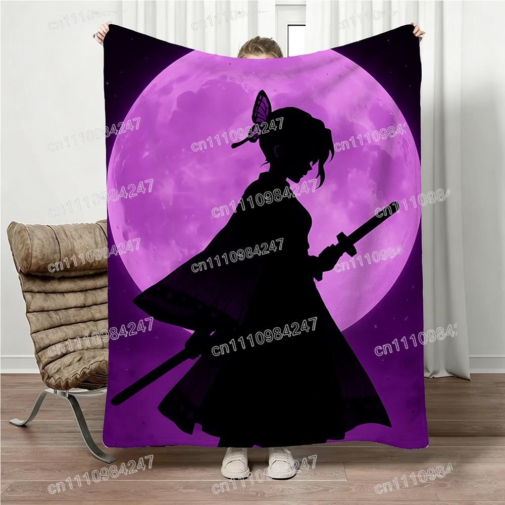 Demon Slayer Shinobu Kocho Blanket Anime Print Soft Throw Blanket Family Parent-child Nap Blanket for Bed Couch Office