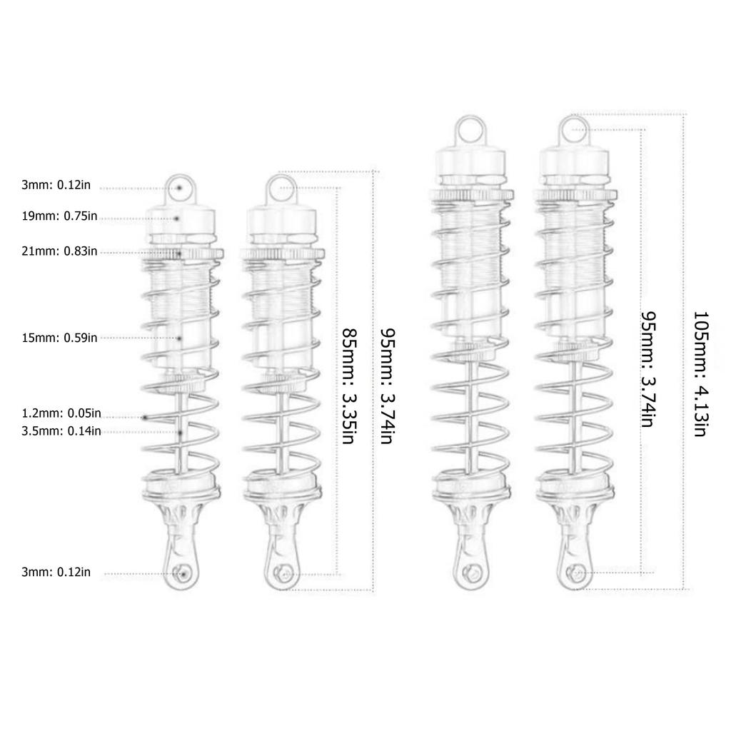 RC Stötdämpare Fram och Bak, Justerbar Hydraulisk Aluminiumlegering för 1/10 Skala RC-Bilar, Balanserad Körning och Korrosionsskydd (Guld)