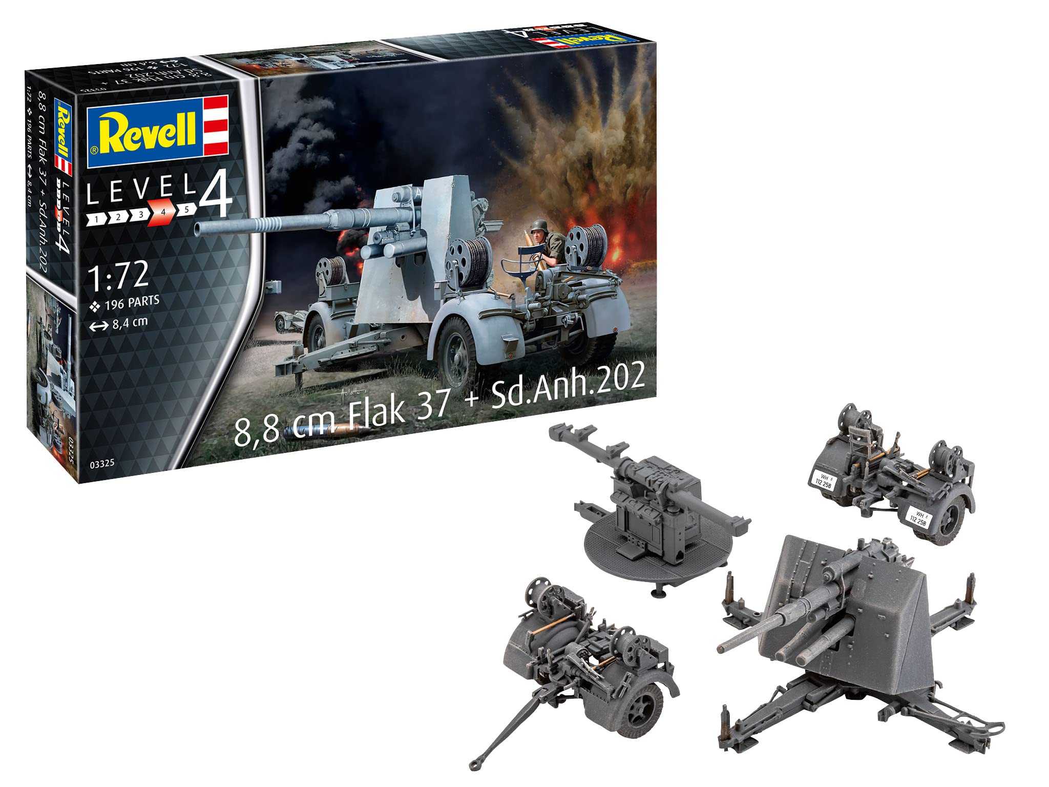 

German Level German Army Flak37 Plastic Model 03325 1/72 8.8cm + Sd.Anh.202