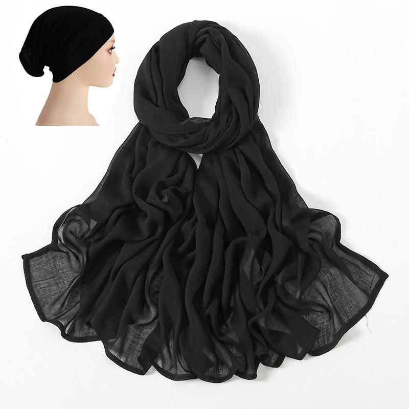 2 Pcs Set Viscose Hijab Matching Color Jersey Cap Plain Cotton Modal Muslim Women Head Scarf Soft Shawl Turbante Head Wrap