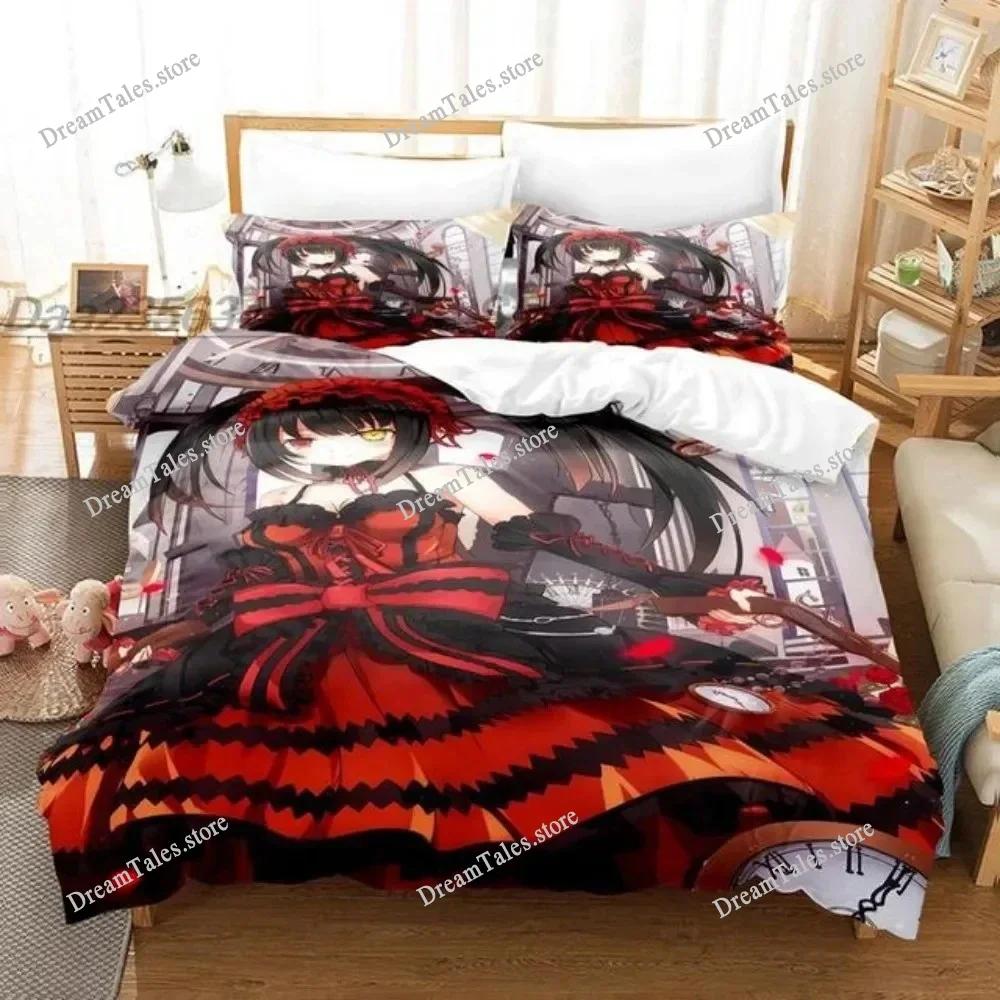 Date A Live Kurumi Tokisaki Bedding Set Cartoon Anime Set Adult Kid Bedroom Duvet Cover Sets 3D Print Kawaii Anime Luxury Gift