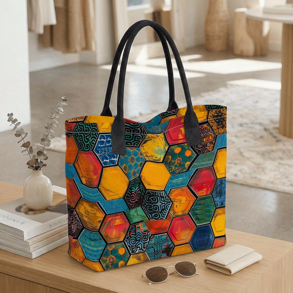 Colorful Geometric Tote Bag Casual Daily Shoulder Bag for Shopping Travel Commute