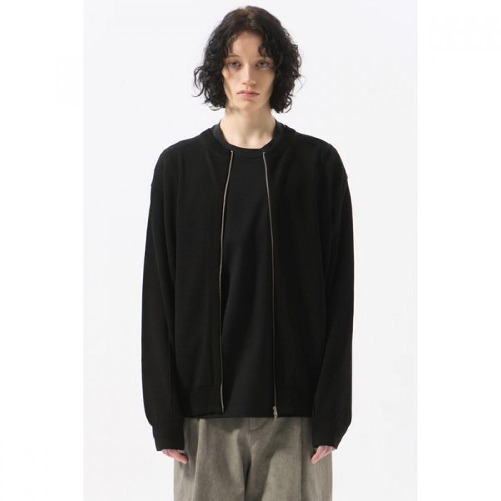Customellow Black Zip Up Cardigan Round Neck Cwwas25111bkx