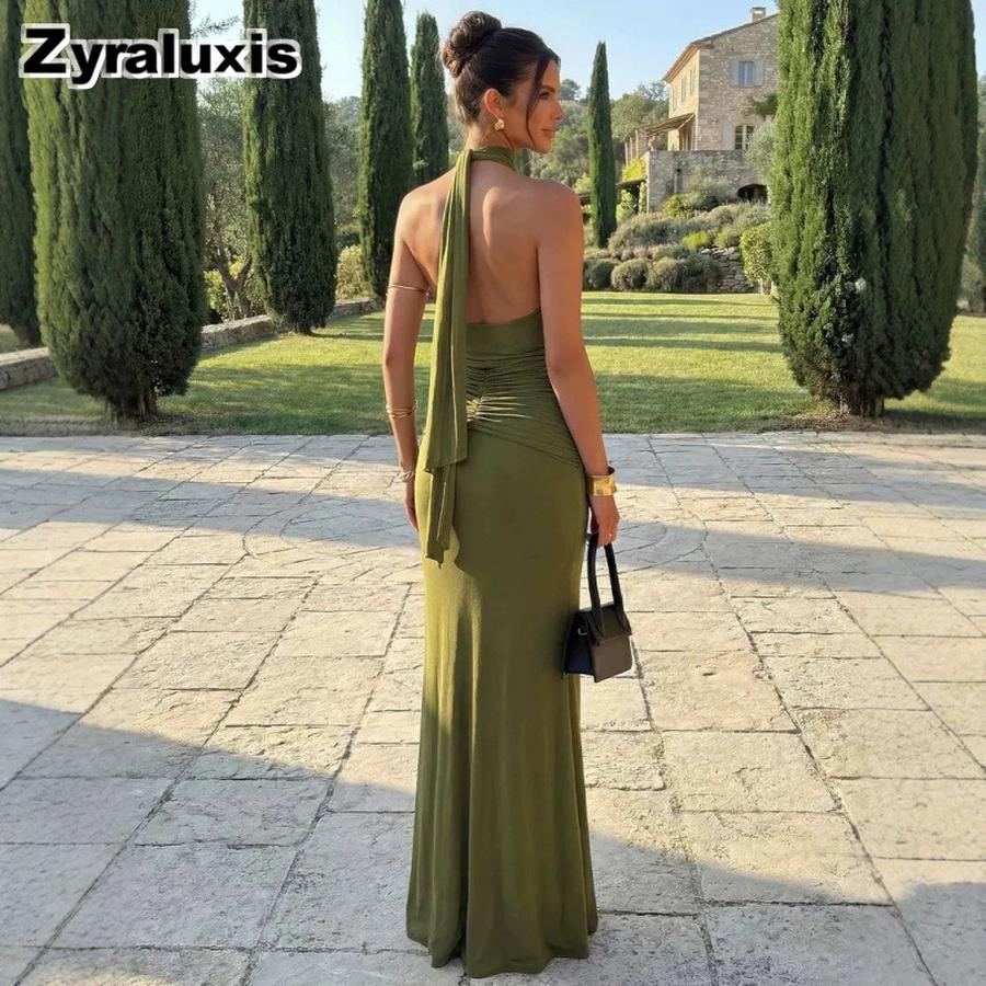 French Ruffled Suspender Dress - Sleeveless Bodycon Fishtail Long Gown with Ruffles, Slimming Evening Party Wedding Formal Dresses