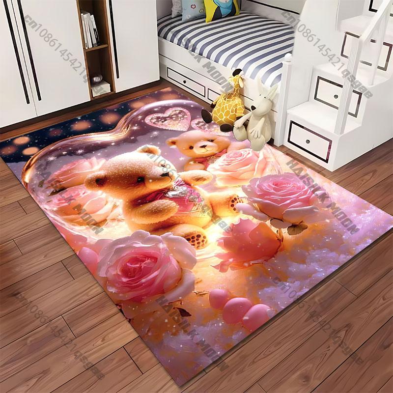 Love warmth teddy bears roses carpet Yoga living room room decor children's crawling mat doormat area rug games mat