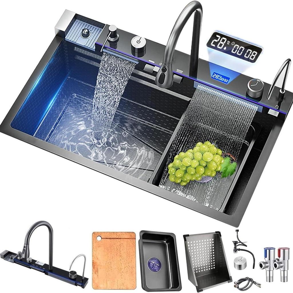 Lavello da Cucina Whale in Acciaio Inossidabile 304 a Doppia Cascata con Display Digitale a 5 Pulsanti