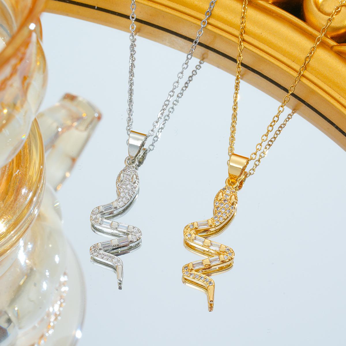 

Titanium Steel Colorful Zircon Snake Necklace - Luxury Fashion Clavicle Chain