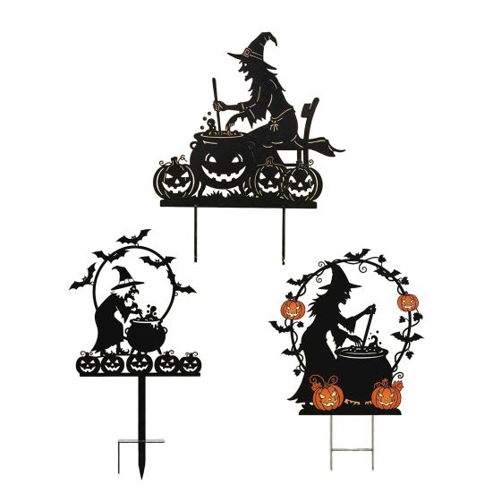 Handmade Witch Garden Stake Black Finish Powder Coated Metal Art Witch Silhouette Stake Halloween Decor