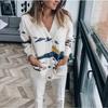 GMXIA Maglioni larghi con scollo a V a maniche lunghe autunno inverno stampa tinta unita moda casual da donna