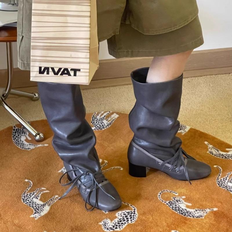 New Retro Strap Niche Design Pants Boots Thick Heel Thick Sole Boots But Knee Pointed Lace-up Knight Boots