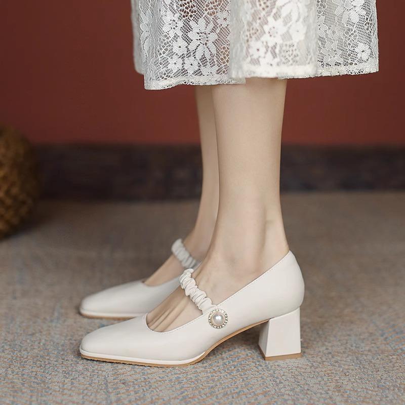 

Французский темперамент, одинарные туфли, женские, с неглубоким вырезом, квадратной головкой и юбкой, модные женские туфли Мэри Джейн на высоком каблуке и среднем каблуке 40