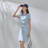 Women's Plaid Collar Short Sleeve A-Line Polo Dress
