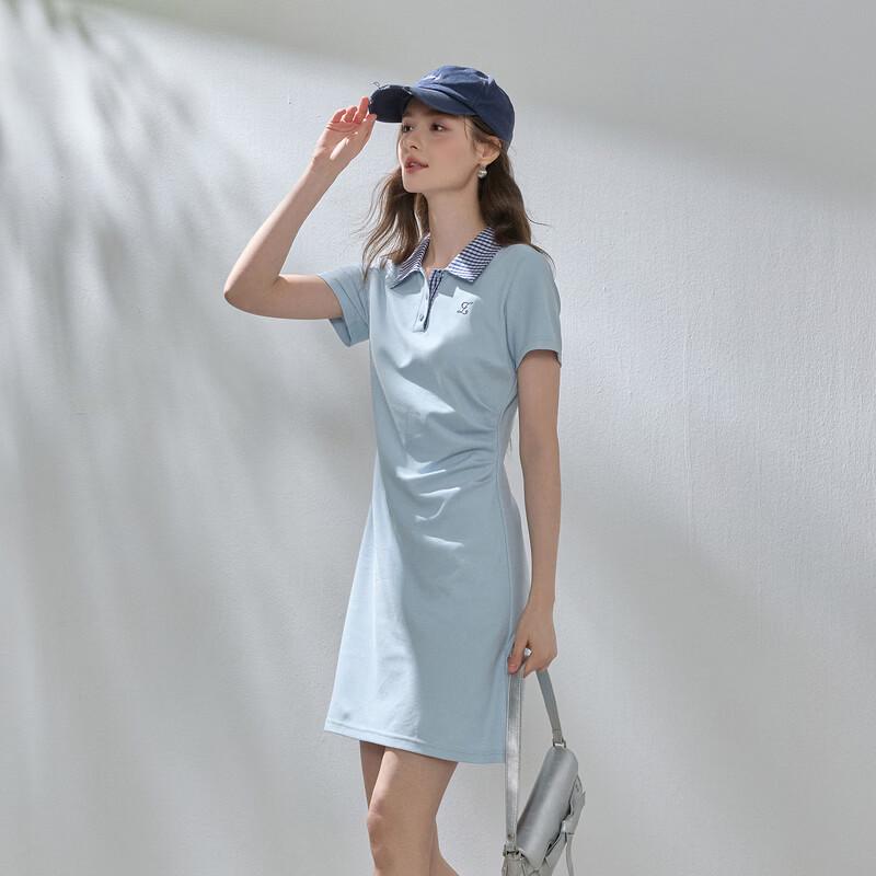 Women's Plaid Collar Short Sleeve A-Line Polo Dress