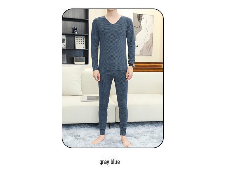 Men's Seamless Thermal Underwear Set - Thin Plaid V-Neck for Autumn/Winter