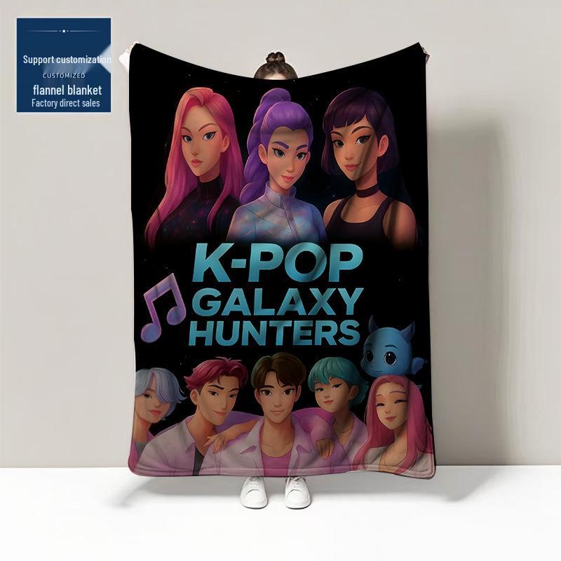 K-POP Demon Hunter Team Flannel Blanket – Custom Pattern Air Conditioning & Leg Cover Blanket