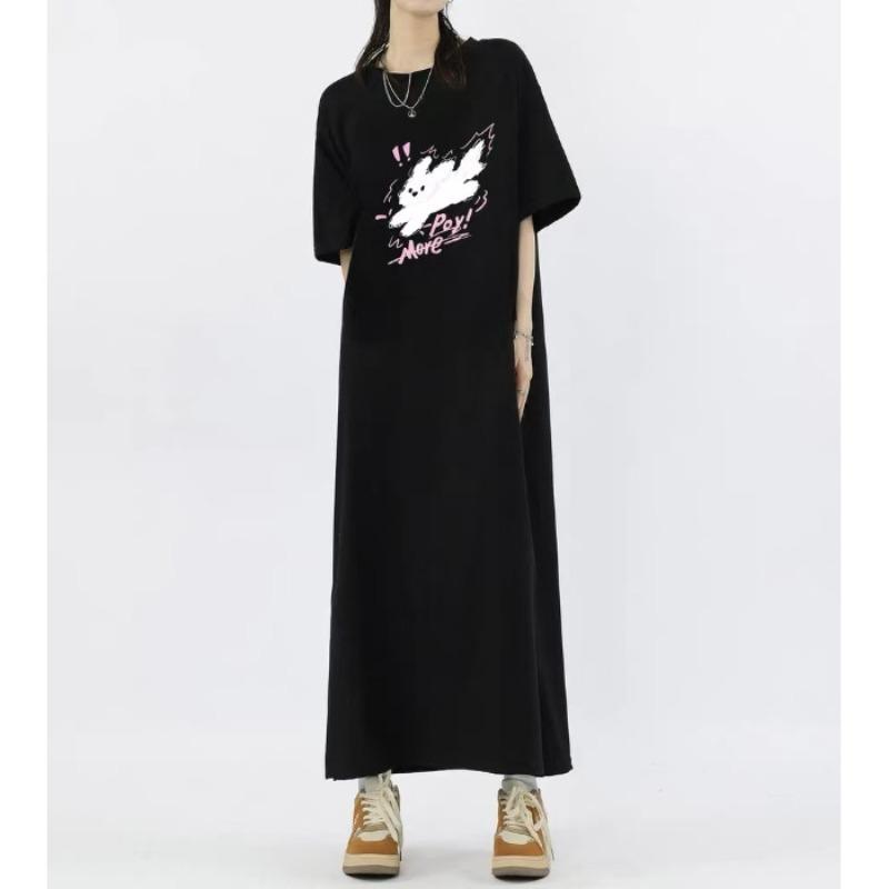 

Летнее платье с короткими рукавами и разрезом средней длины для женщин в стиле кэжуал 4XL чёрный