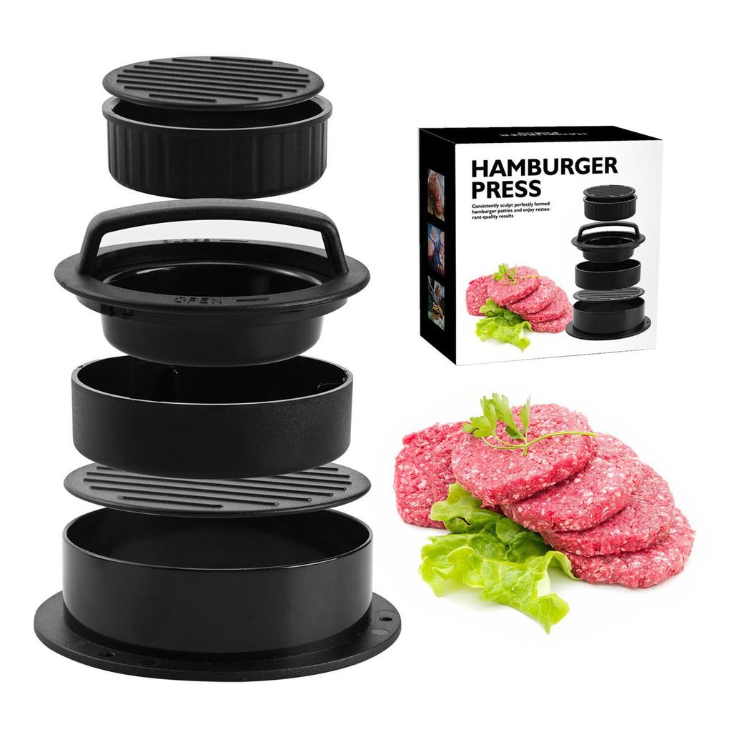 3 in 1 Hamburger Press Easy Release Non Stick Stuffed Burger Press Round Plastic Manual Meat Patty Maker for Kitchen