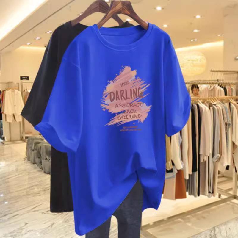 Apricot Short-sleeved T-shirt for Women In Women's Long Spring and Summer New Large Version Loose and Unique Small Cotton Top