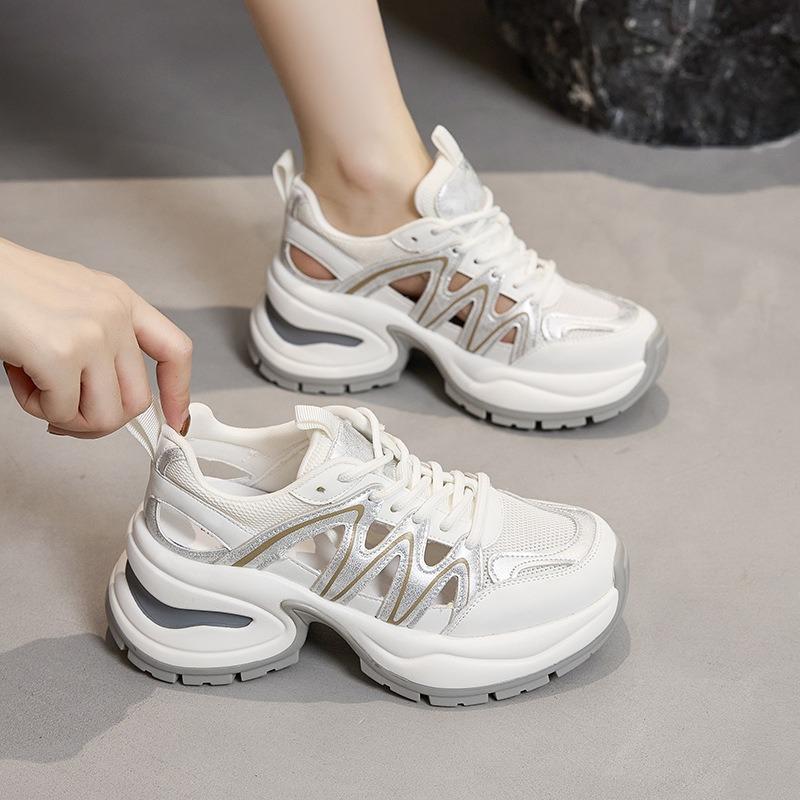 Small Size Platform Silver Fashion Dad Shoes Women's New Versatile Casual Shoes Heightening Lightweight Sports Shoes Trendy Shoes