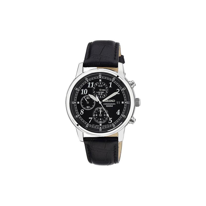 

SEIKO 100 meters waterproof Quartz leather strap 40mm men s watch black dial SNDC33P1