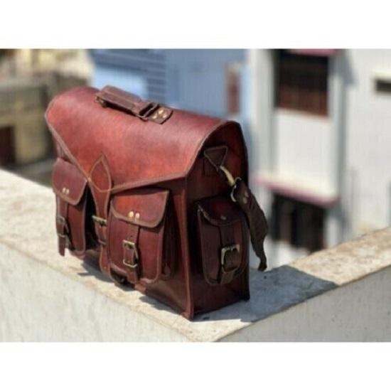Men's Genuine Vintage Brown Leather Messenger Bag Shoulder Laptop Bag Briefcase