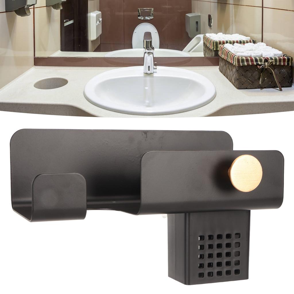 Hair Dryer Holder Punching Wall Mounted Space Saving Hair Dryer Rack with Storage Cup
