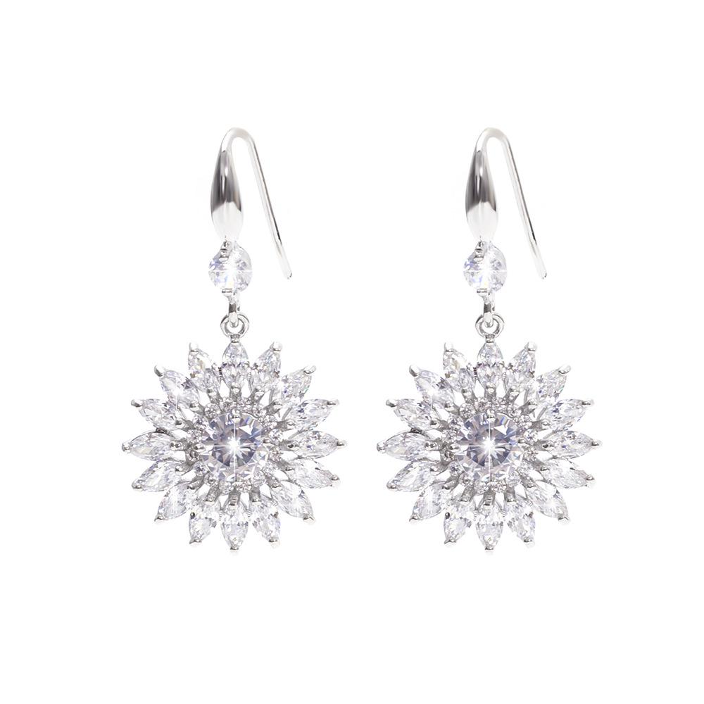 French Style Sunflower Zircon Earrings - Elegant Round Design for Weddings & Christmas Gifts