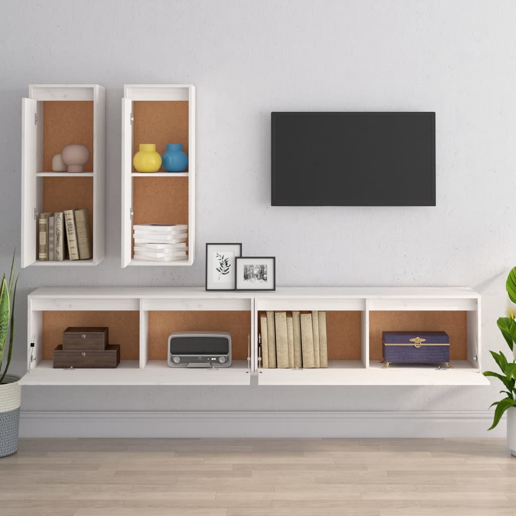 TV Cabinets Set of 4 White Solid Pine Wood