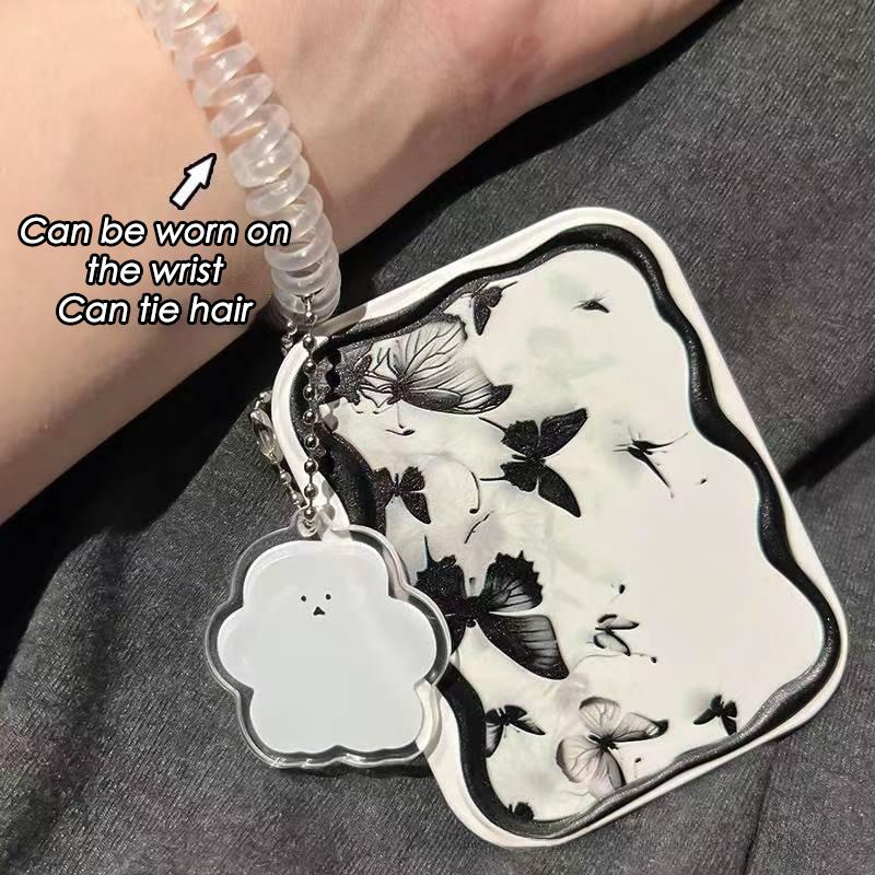 Tinte Schmetterling Klappbarer Schminkspiegel Tragbarer Taschenspiegel Frauen Rechteckiger Kosmetikspiegel mit Kamm